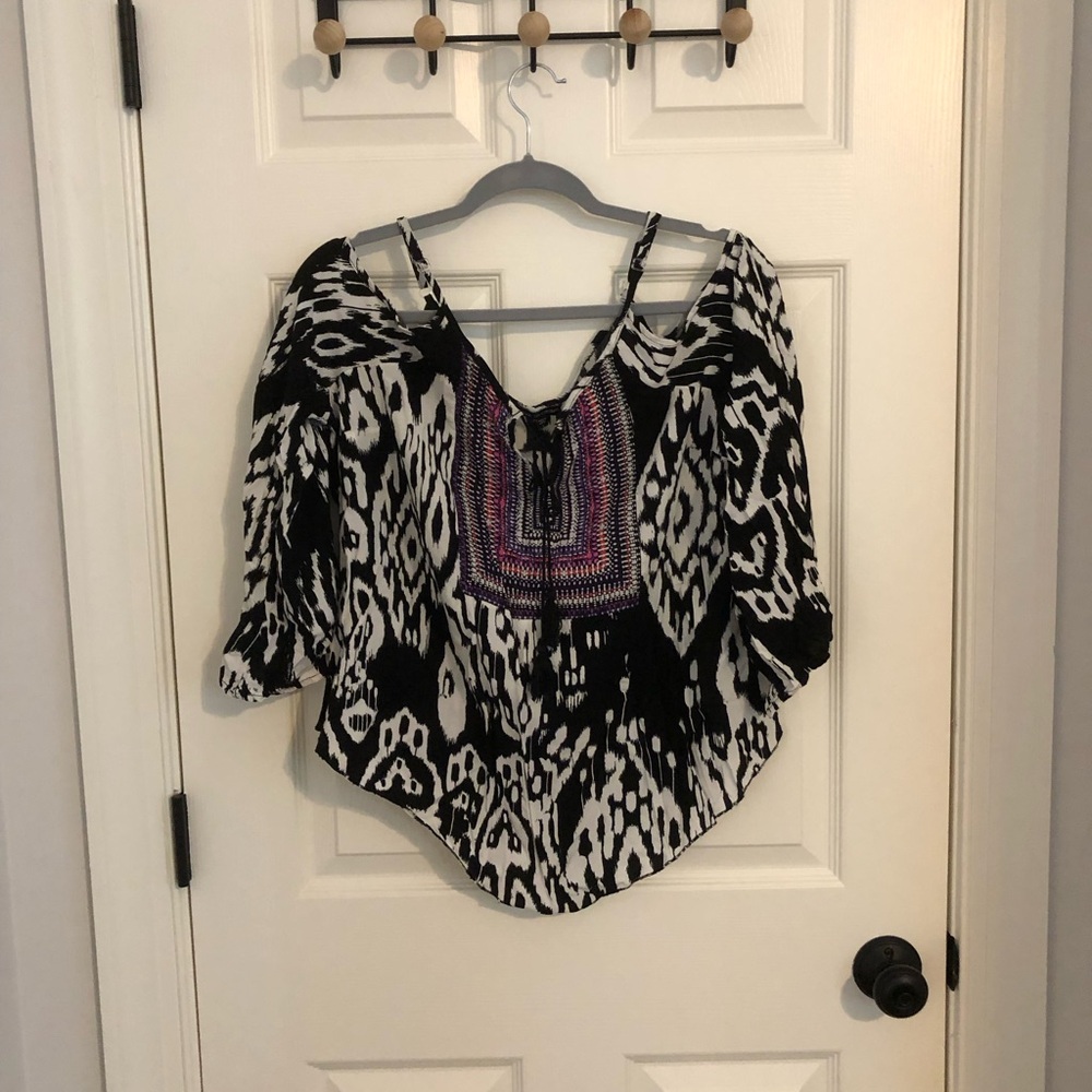 Unique Spectrum Black and White Blouse with Pink Accents